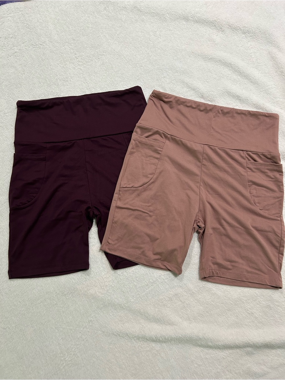 Women’s Size L (2) Fitness Bike Shorts-Mauve and Deep Plum polyester spandex